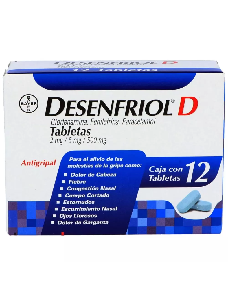 DESENFRIOL D TAB C/12 2/5/500 MG- CLORFENAMINA/FENILEFRINA/PARACETAMOL(BAYER/ LAKESIDE)