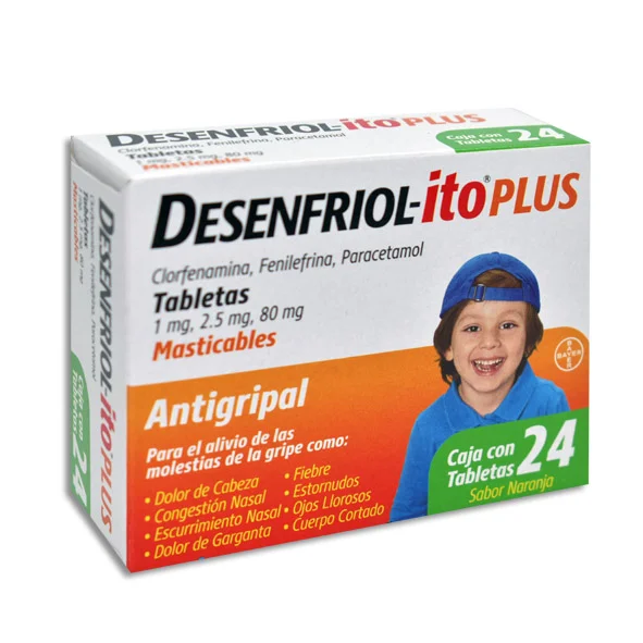 DESENFRIOL-ITO PLUS 1/2.5/80 MG C/24 TAB MASTICABLES (CLORFEN,FENILEF,PARACET)(BAYER/ LAKESIDE)