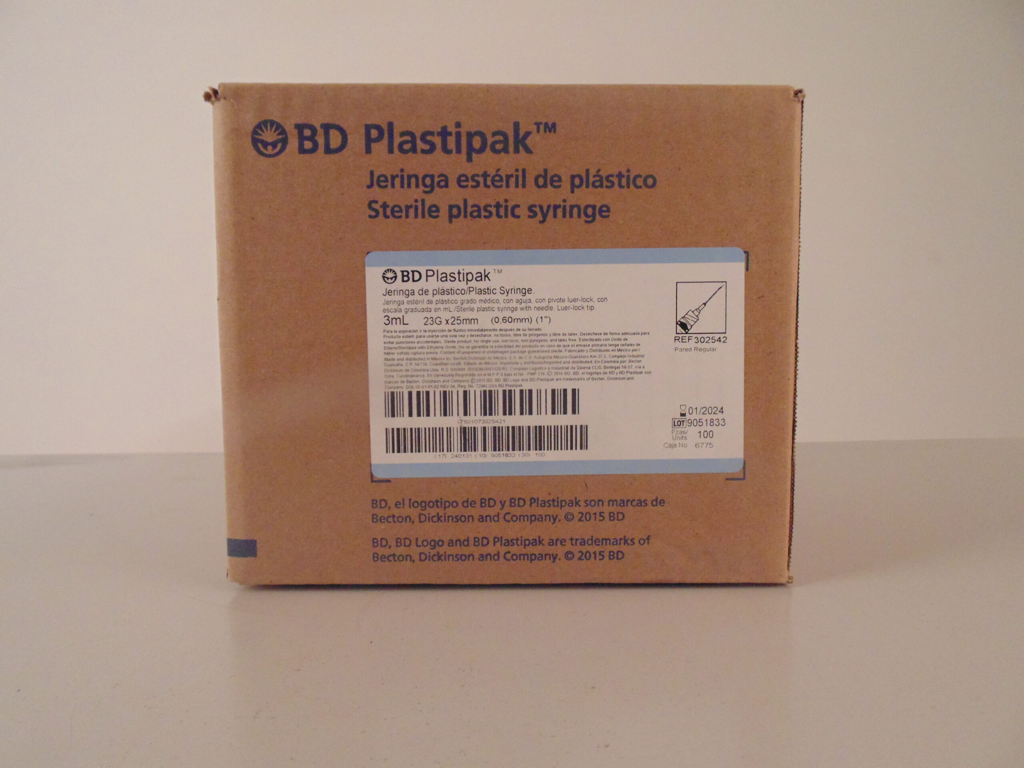 JERINGA 3 ML 23X25 MM C/100 PZA AZUL ( IVA )(BECTON/PLASTIPAK)
