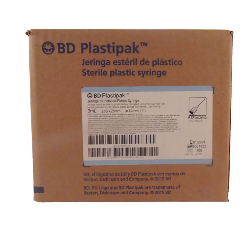 JERINGA 3 ML 23X25 MM C/100 PZA AZUL (IVA)(BECTON/PLASTIPAK)