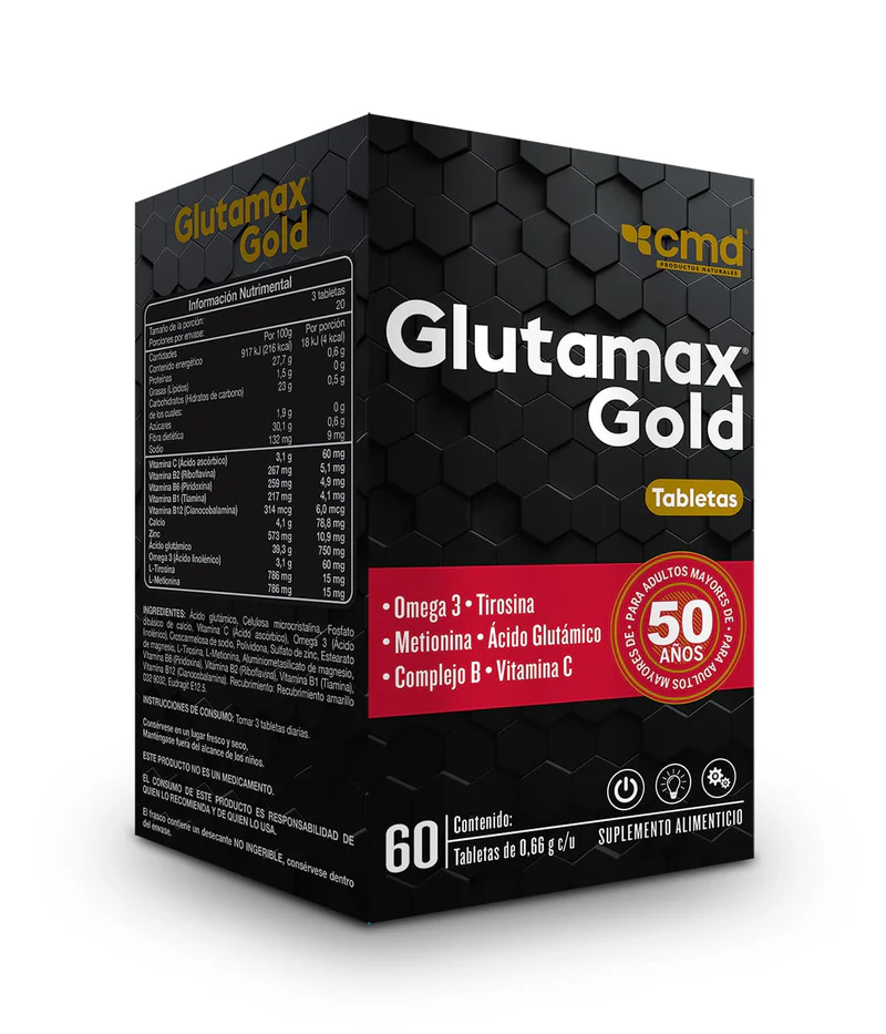 GLUTAMAX GOLD C/60 TABS (IVA) - ACID GLUTAMICO/COMPLEJO B/OMEGA 3/VITAMINA C/TIROSINA (CMD)