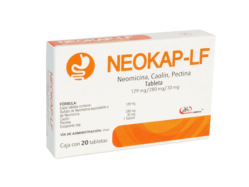 NEOKAP-LF 129/280/30 MG C/20 TABS (CAOLIN, NEOMICINA, PECTINA)(DEGORT'S)