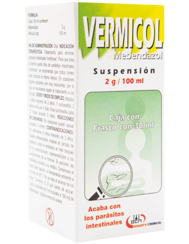VERMICOL 2 G C/30 ML SUSP ( MEBENDAZOL )(DEGORT'S)