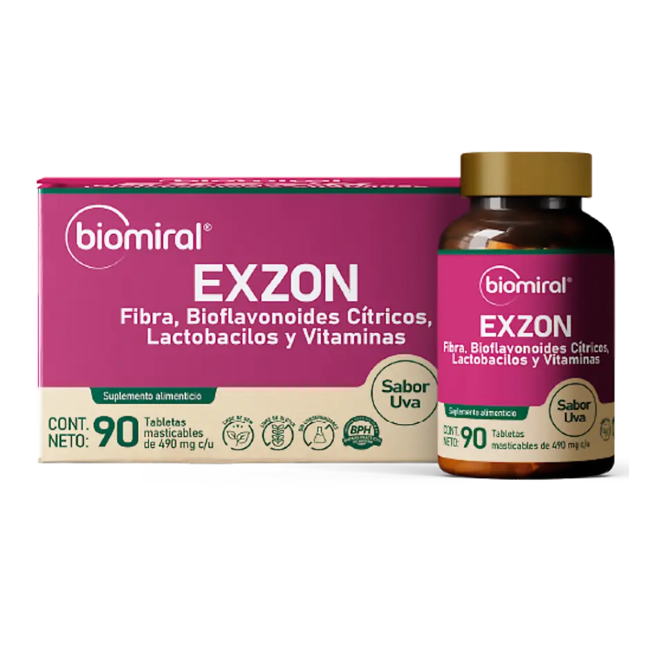 EXZON TAB MASTIC C/90 (BIOFLAVONO/FIBRA/LACTOBACILOS/VIT A,C Y D)(FARMIRAL/BIOMIRAL)