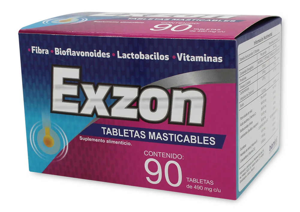 EXZON TABLETAS MASTIC C/90- BIOFLAVONO/FIBRA/LACTOBACILOS/VIT A,C Y D (FARMIRAL/BIOMIRAL)