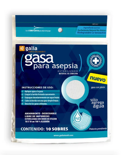 GASA P/ASEPSIA EST C/JABON 10X10 CM C/10 SOBRES ( IVA )(GALIA TEXTIL)