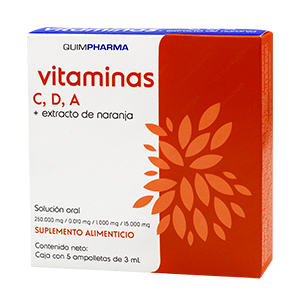 VITAMINAS C,D,A + EXTRAC D/NJA SOL ORAL C/5 AMP (QUIMPHARMA)