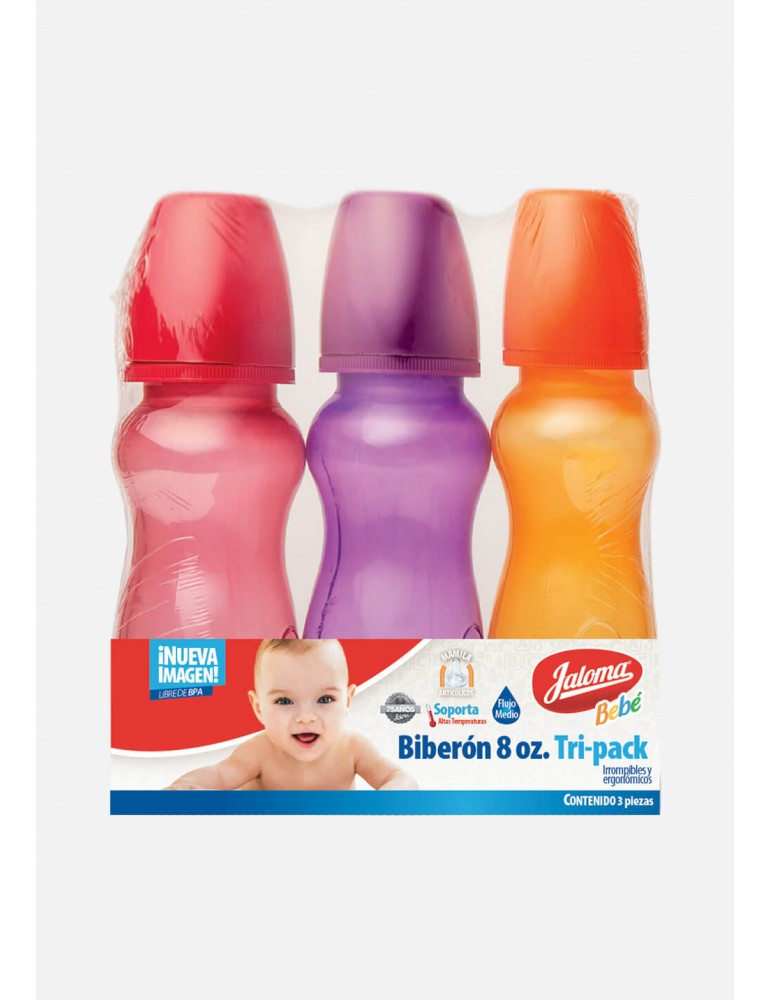BIBERON 8 ONZAS C/MAMILA DE SIL. TRI-PACK PAQ. C/3 PZAS (IVA)(JALOMA)