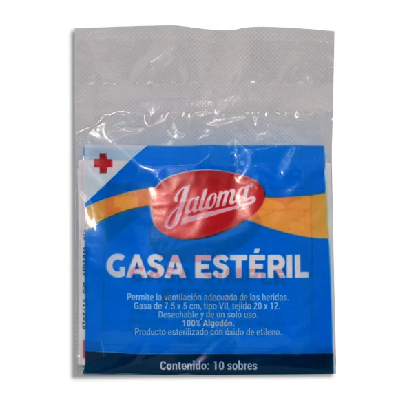 GASA ESTERILIZADA 7.5 CM X 5 CM BOLSA C/10 SOBRES ( IVA )(JALOMA)