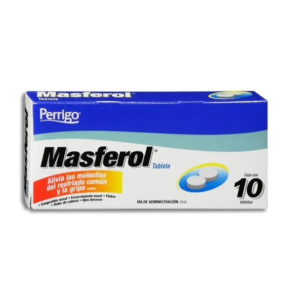 MASFEROL C/10 TAB - PARACETAMOL/CAFEINA/FENILEFRINA/CLORFENAMINA (PERRIGO - QUIFA)