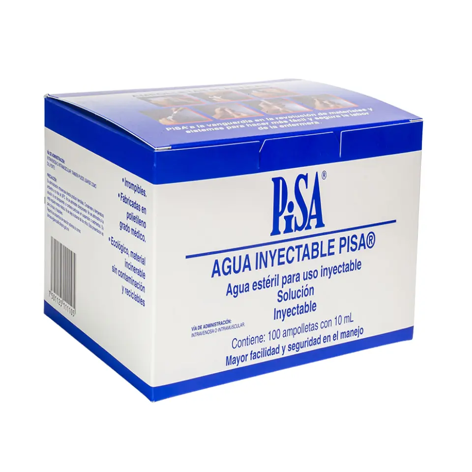 AGUA INYECTABLE 10ML ENVASE CON 100 AMP (PISA)