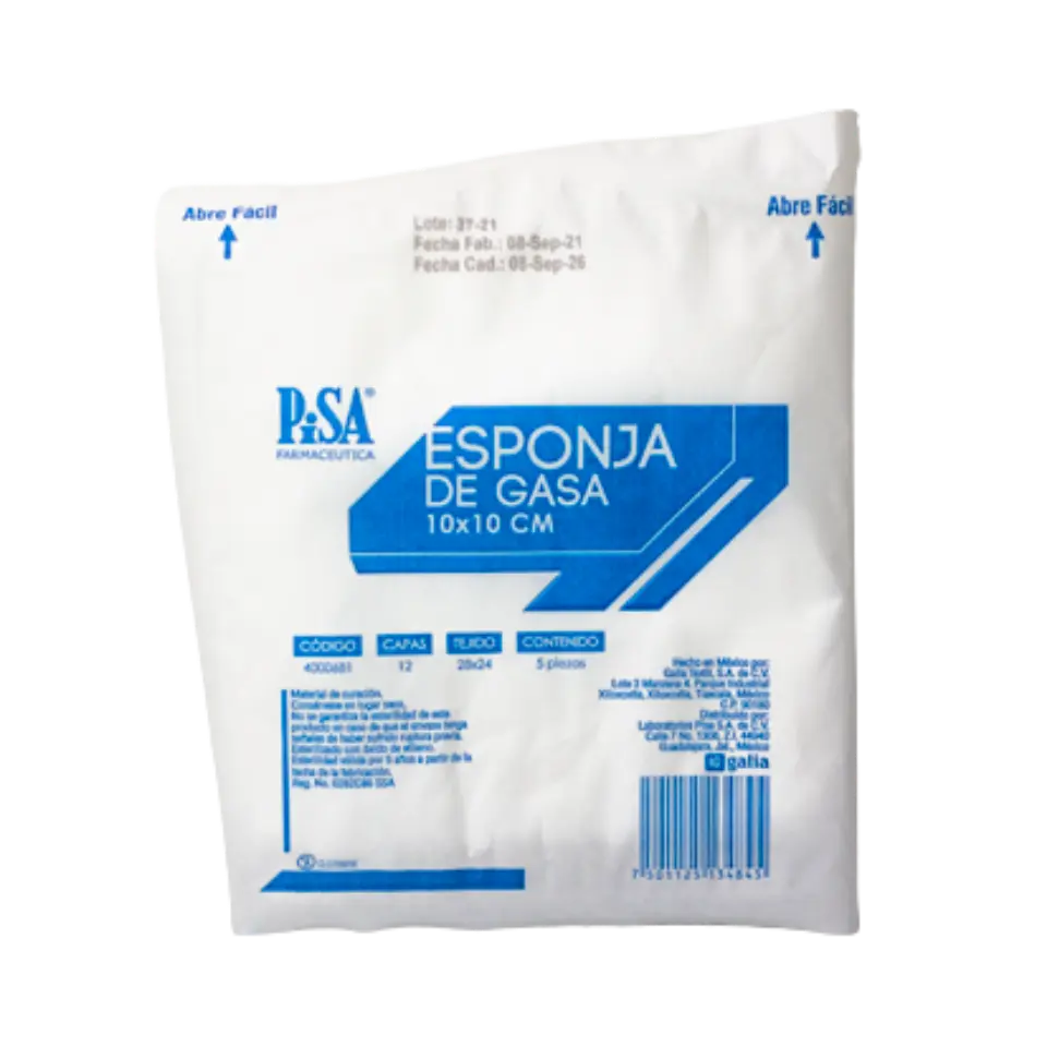 ESPONJA GASA 10X10 TEJIDO 20X2 C/200 PZ. (IVA) PISA