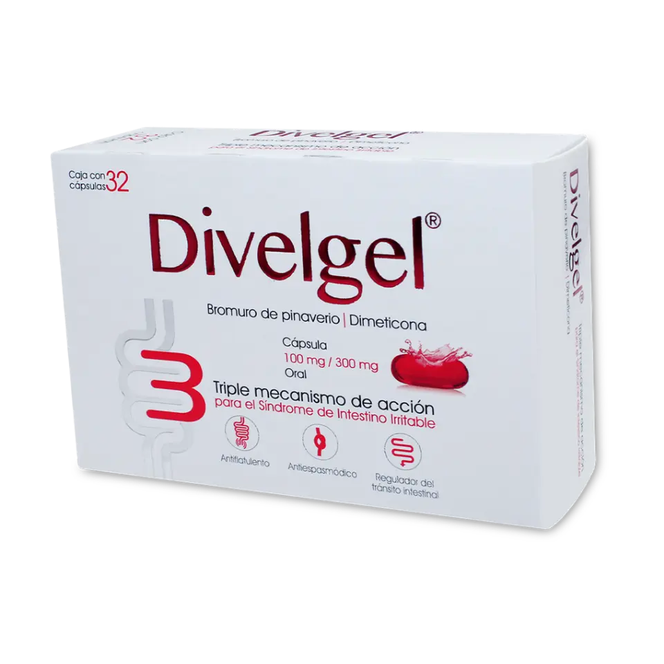 DIVELGEL 100/300 MG C/32 CAPS (BROMURO DE PINAVERIO/DIMETICONA)(PROGELA)
