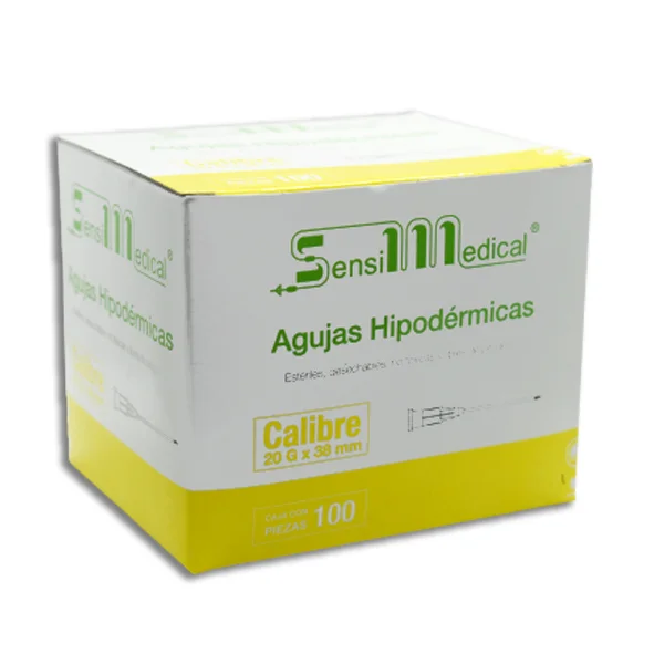 AGUJA HIPODERMICA AMARILLA 20X38 C/100PZAS (SENSIMEDICAL/JAYOR)