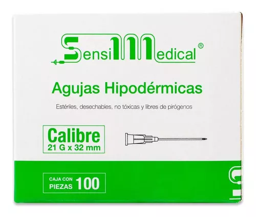 AGUJA HIPODERMICA VERDE 21X32  C/100 PZ (SENSIMEDICAL/JAYOR)