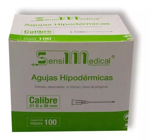 AGUJA HIPODERMICA VERDE 21X38  C/100 PZ (SENSIMEDICAL/JAYOR)