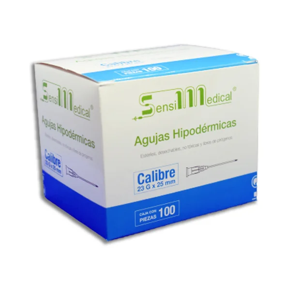 AGUJA HIPODERMICA AZUL 23X25 C/100PZ (IVA)(SENSIMEDICAL)