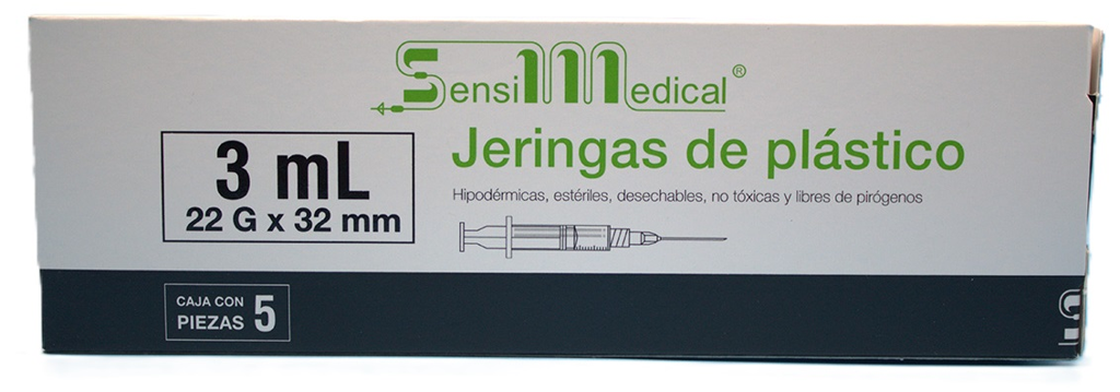 JERINGAS 3 ML C/ AGUJA 22 X 32 MM C/5-  (SENSIMEDICAL - JAYOR)