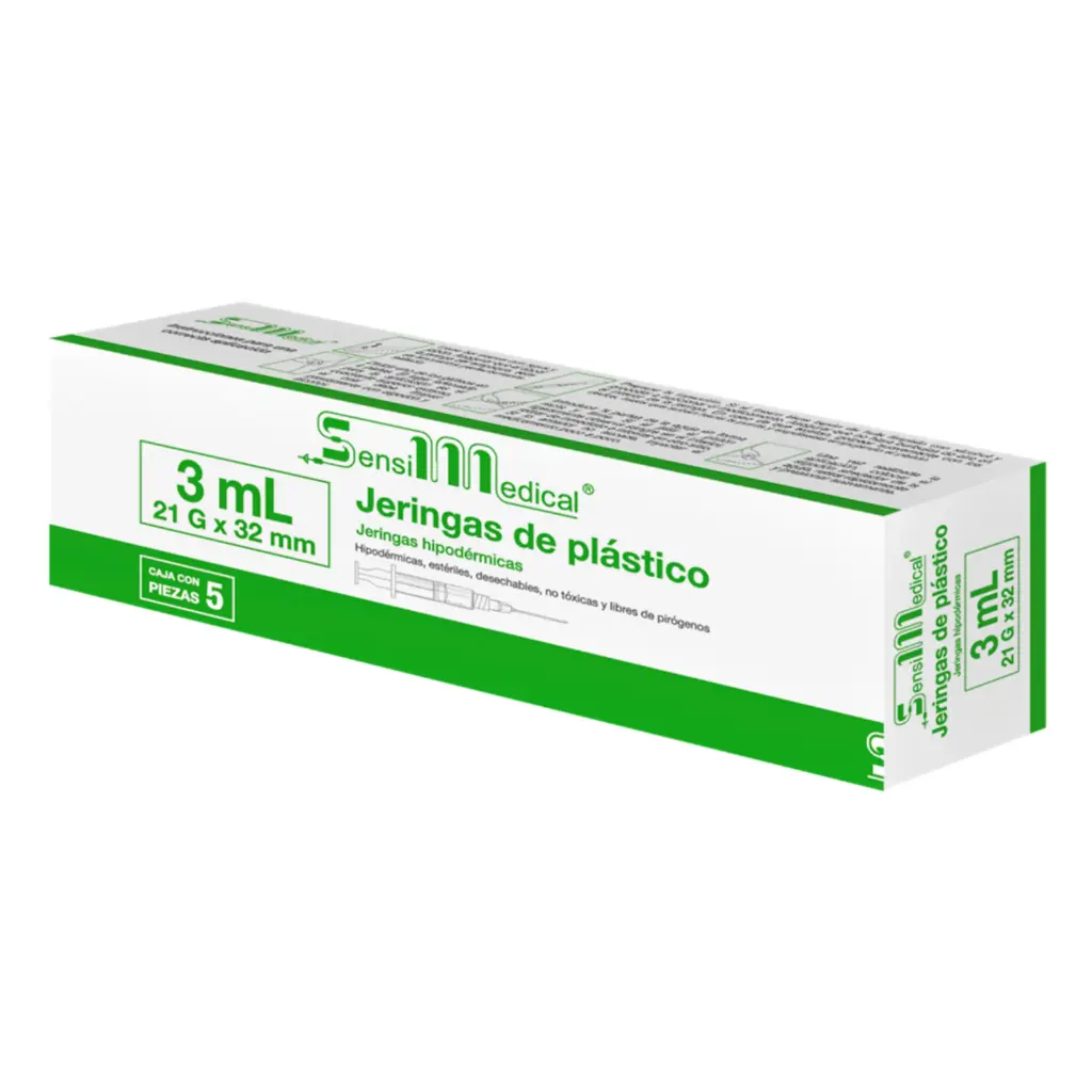 JERINGAS 3ML VERDE C/AGUJA 21X32MM C/5 (SENSIMEDICAL/JAYOR)