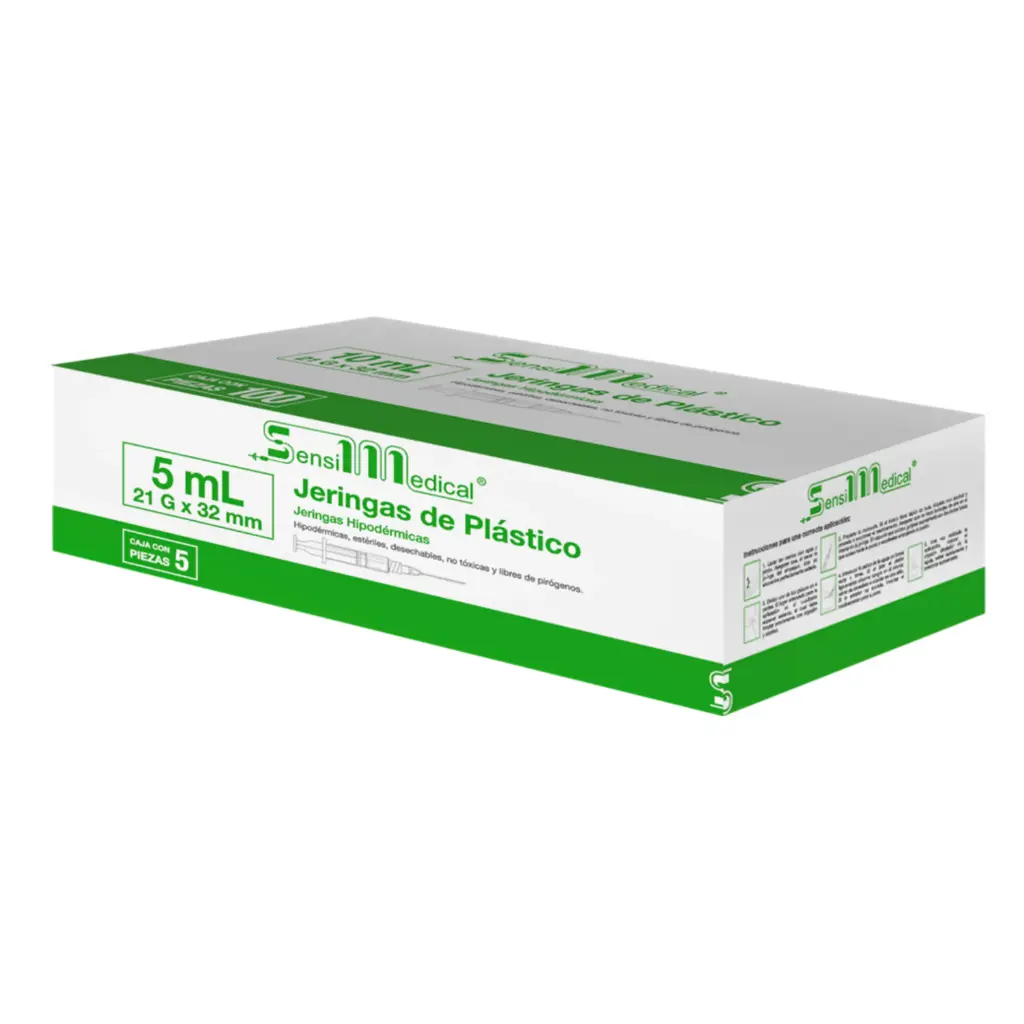 JERINGAS 5ML VERDE C/AGUJA 21X32MM C/5 (SENSIMEDICAL/JAYOR)