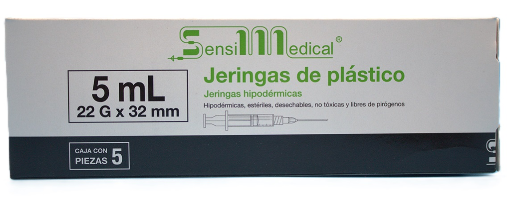 JERINGAS 5 ML C/AGUJA 22X32  C/5 PZS- (SENSIMEDICAL - JAYOR)