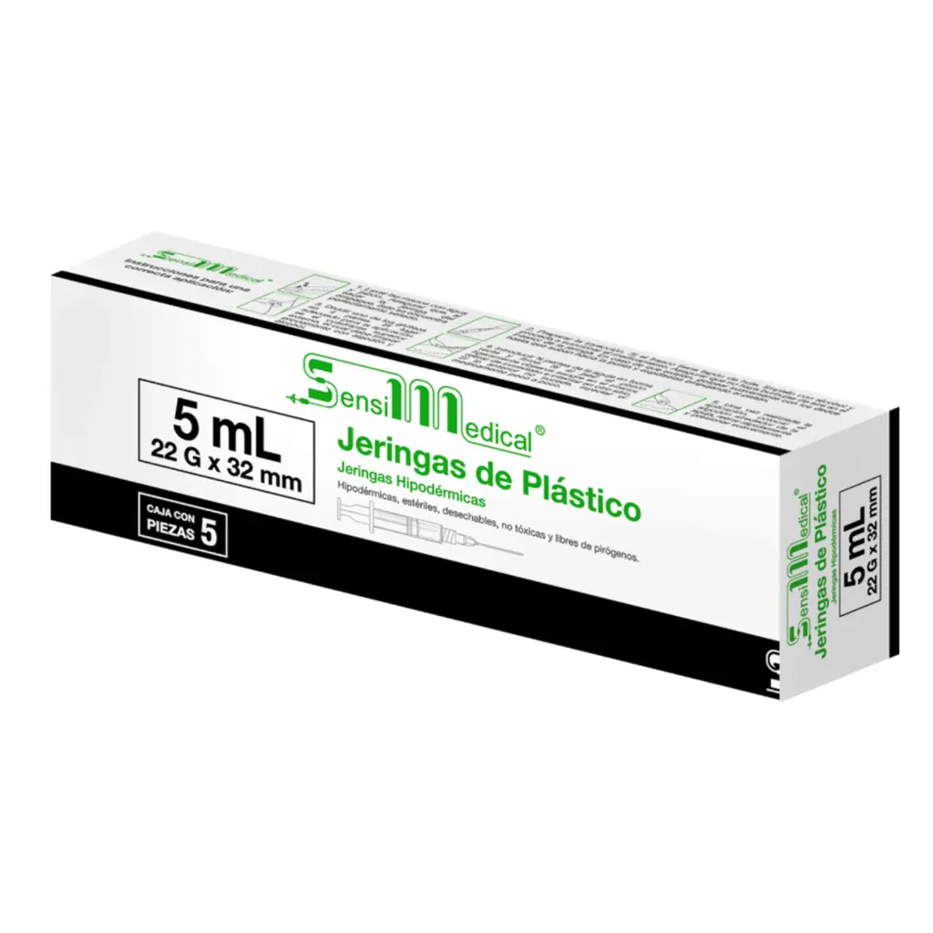 JERINGAS 5ML NEGRA C/AGUJA 22X32 C/5PZS (SENSIMEDICAL/JAYOR)