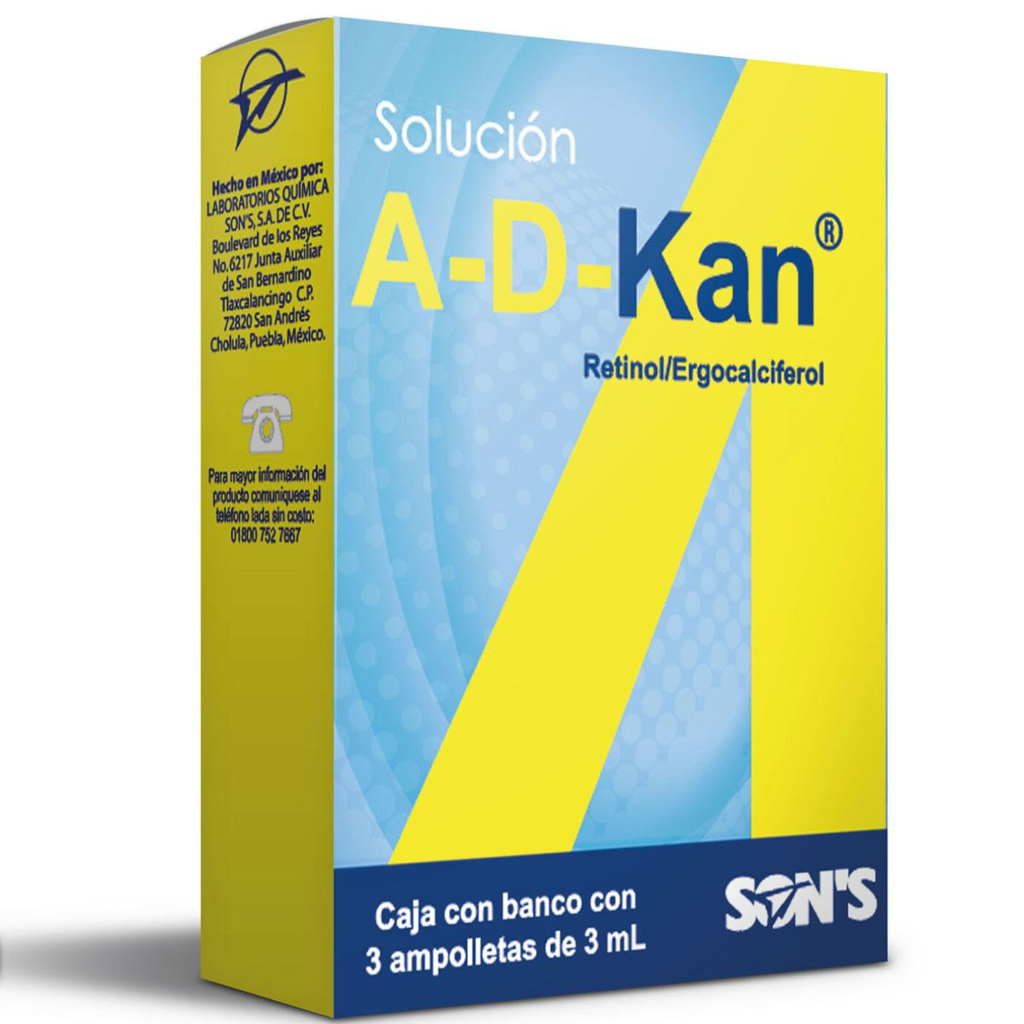 A-D-KAN AMPOLLETA ING C/3 3ML (RETINOL/ERGOCALCIFEROL)(SON'S)
