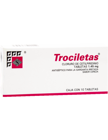 TROCILETAS CEREZA 1.45MG C/10 (CLORURO DE CETILPIRIDINIO)(STREGER)