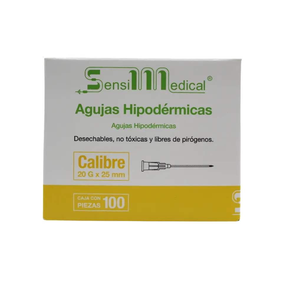 AGUJA HIPODERMICA AMARILLA 20X25 C/100 PZ (SENSIMEDICAL/JAYOR)
