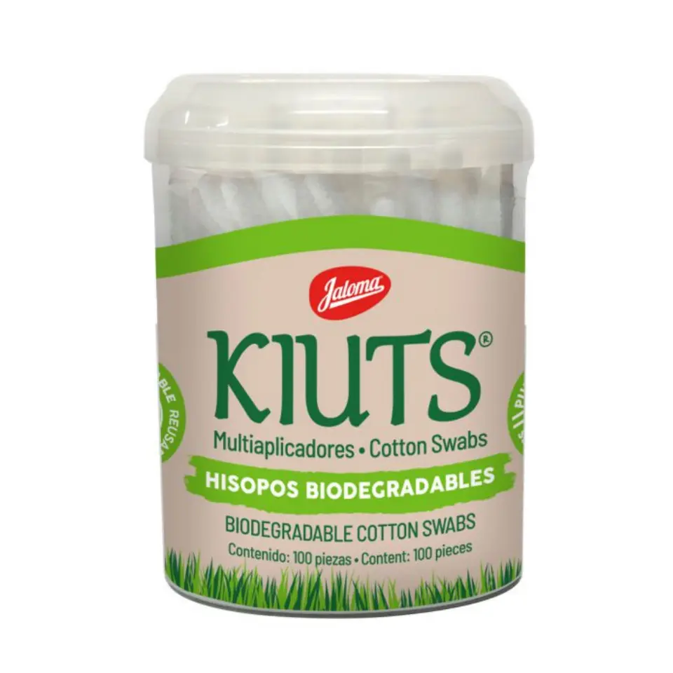 APLICADOR DE ALGODON KIUTS TARRO C/100 PZAS HISOPOS BIODEGRADABLES (IVA)(JALOMA)