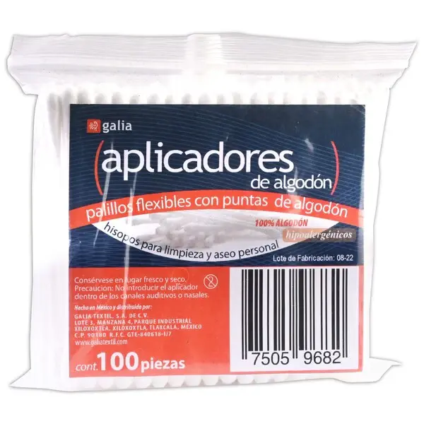 APLICADORES CON ALGODON PAQ. C/100 PZAS.(GALIA TEXTIL)