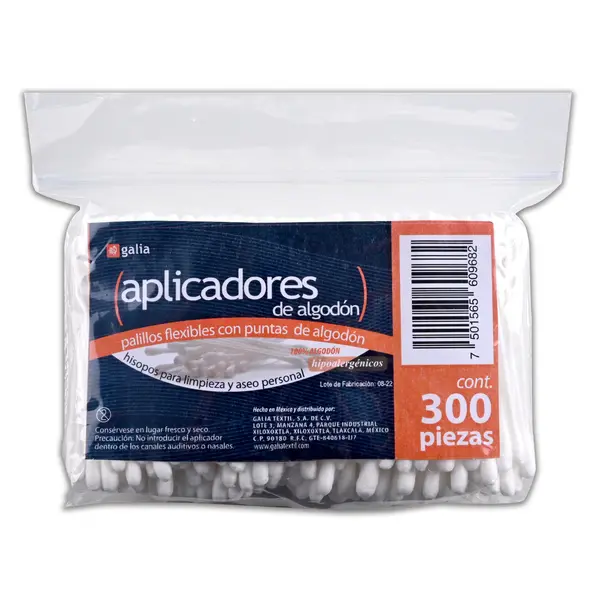 APLICADORES CON ALGODON PAQ. C/300 PZAS.(GALIA TEXTIL)