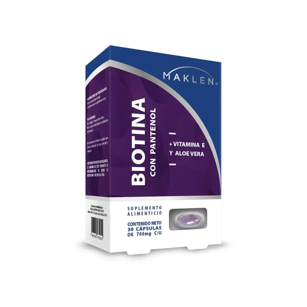 BIOTINA  C/PANTENOL + VIT. E /ALOE VERA C/30 CAP (MAKLEN)