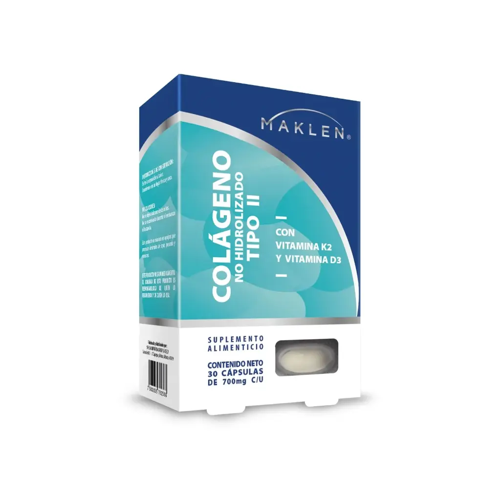 COLAGENO NO HIDROLIZADO TIPO II C/VIT K2 Y D3 C/30 CAPS (IVA)(MAKLEN)