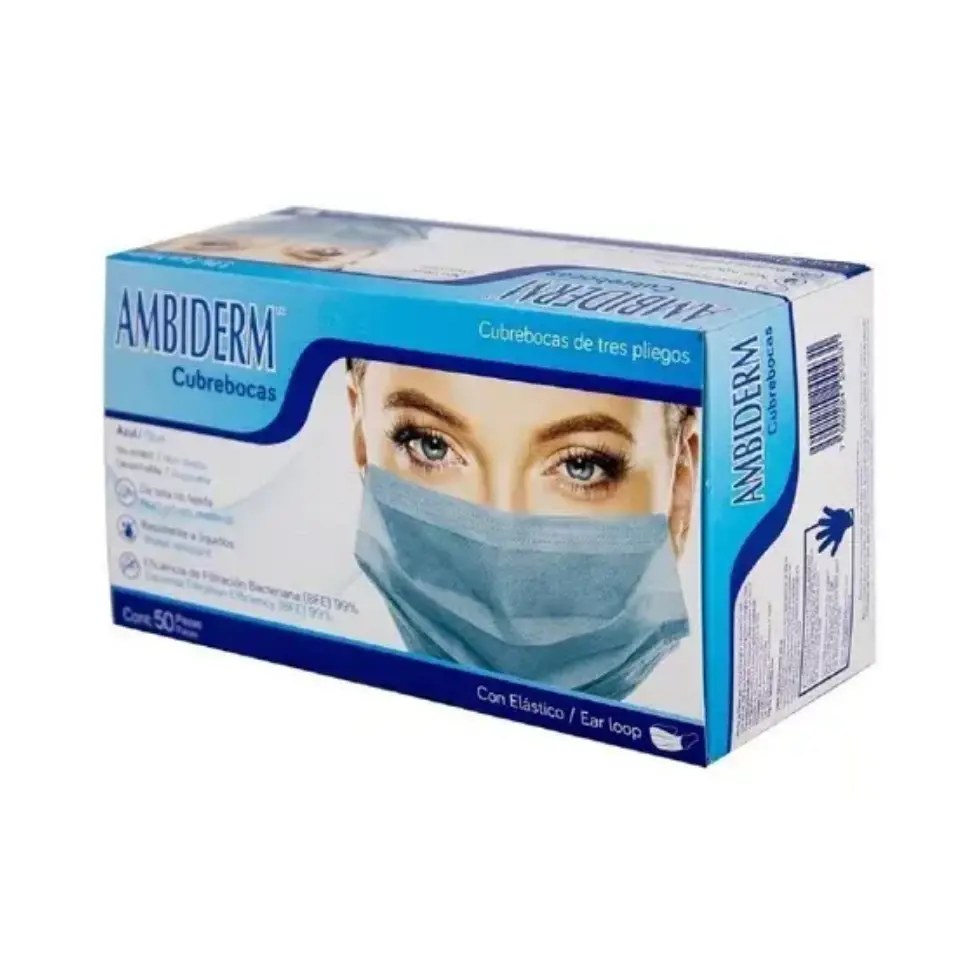 CUBREBOCA AZUL C/50 PZA (IVA)(AMBIDERM)