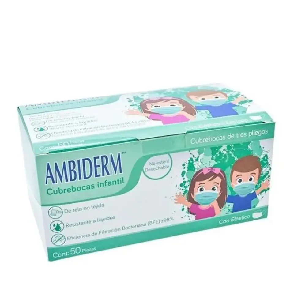 CUBREBOCA VERDE INFANTIL C/50 PZAS (AMBIDERM)