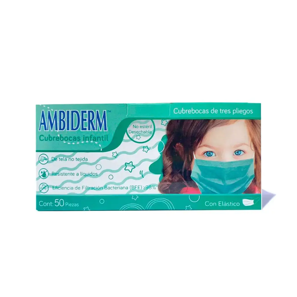 CUBREBOCA VERDE INFANTIL C/50 PZAS (AMBIDERM)