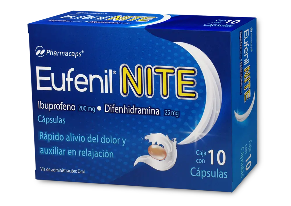EUFENIL NITE 200/25 MG C/ 10 CAPS IBUPROFENO/ DIFENHIDRAMINA (GELCAPS/PHARMACAPS)
