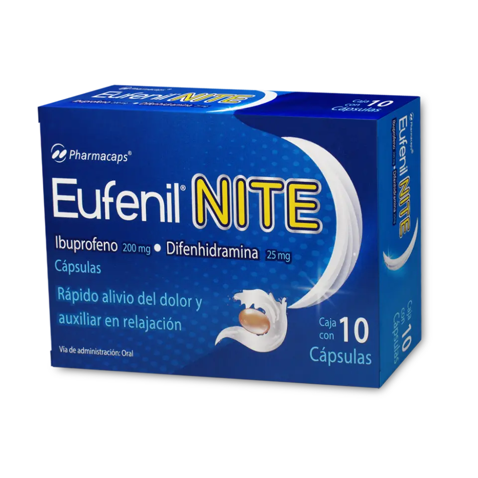 EUFENIL NITE 200/25MG C/ 10 CAPS (IBUPROFENO/ DIFENHIDRAMINA)(GELCAPS/PHARMACAPS)