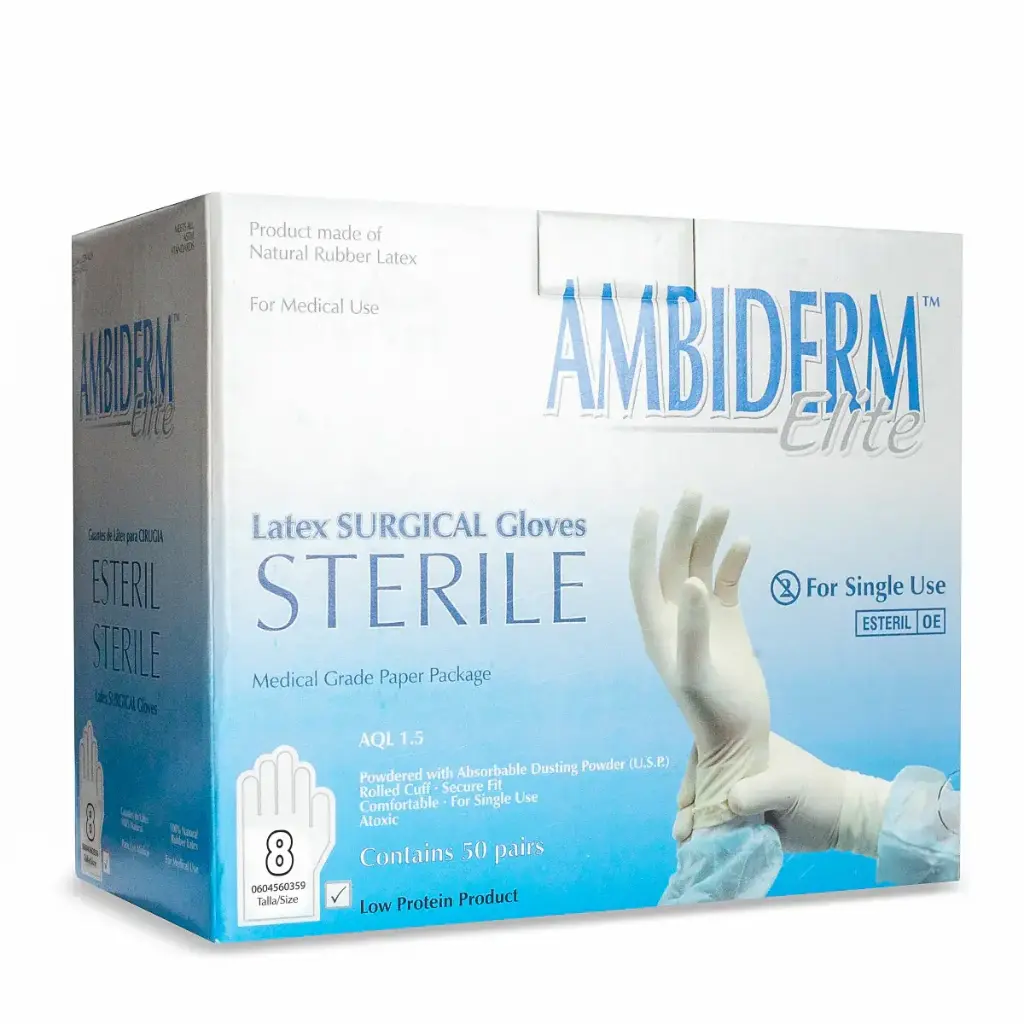 GUANTE ESTERIL SURGICAL #8 C/50 PARES (AMBIDERM)