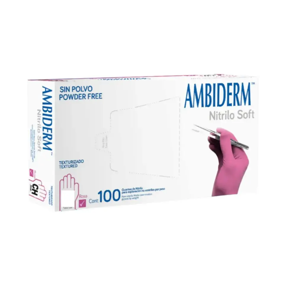GUANTE NITRILO ROSA X-CH NO EST C/100 (AMBIDERM)