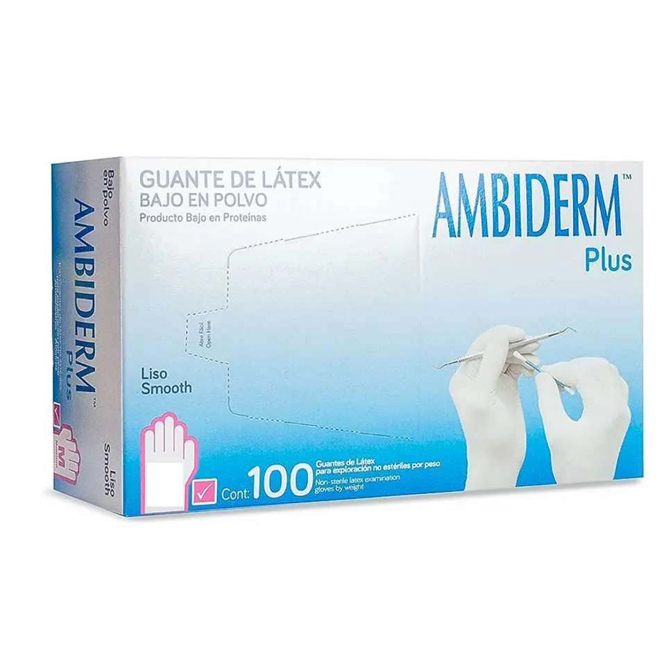 GUANTE PLUS ROSA NO EST MED 100PZA (IVA)(AMBIDERM)