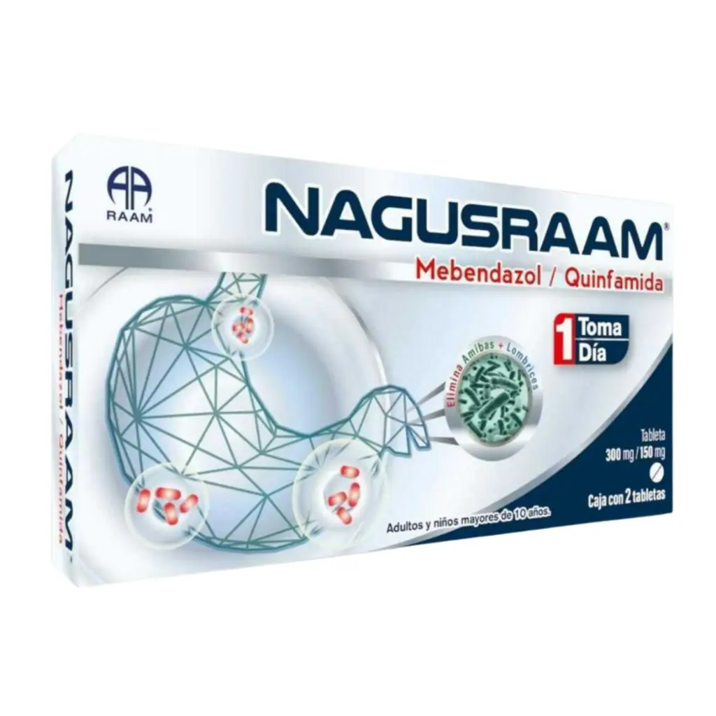 NAGUSRAAM 300/150MG C/2 TABS (MEBENDAZOL, QUINFAMIDA)(RAAM)