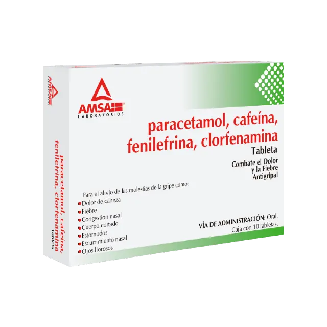 PARACETAMOL, CAFEINA, FENILEFRINA, CLORFENAMINA C/10 TABS (AMSA)