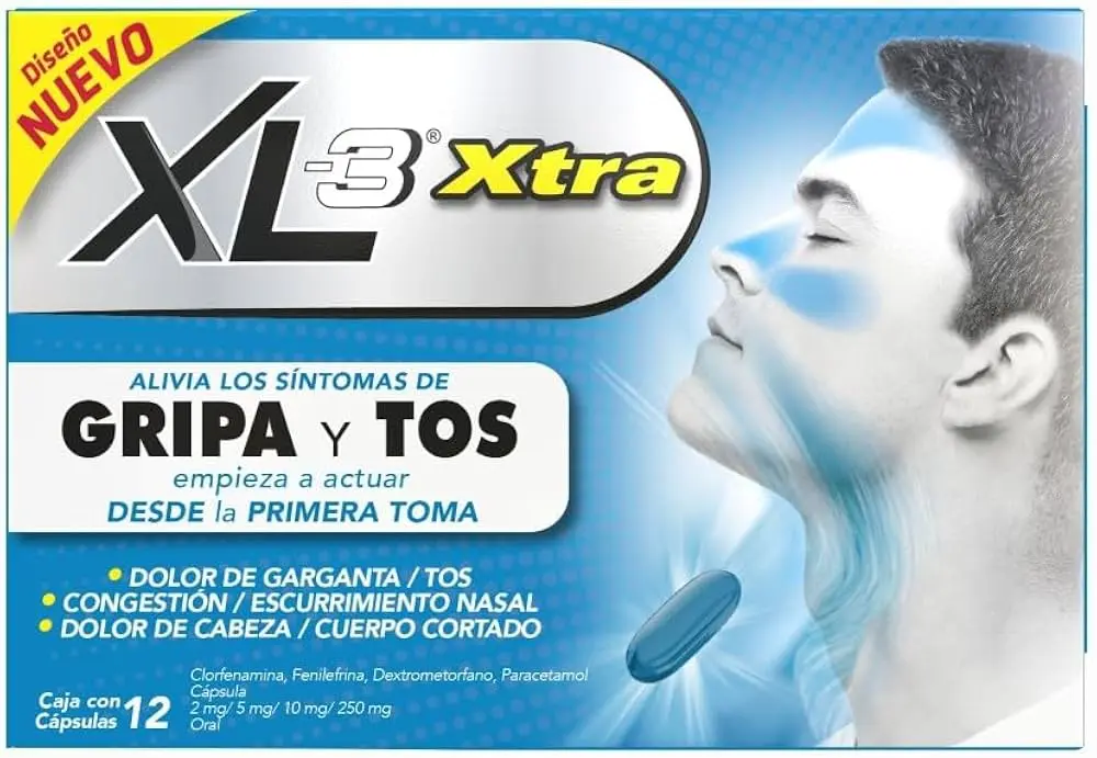 XL3 XTRA 250/10/5/2 MG C/12 CAP (PARACETAMOL/DEXTROMETORFANO/FENILEFRINA/CLORFENAMINA)(GENOMMA)