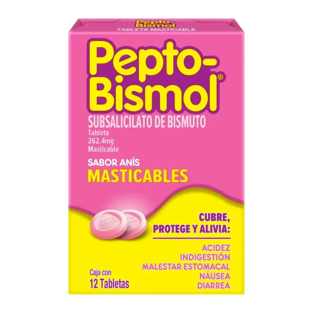 PEPTO BISMOL 262.4MG CON 12 TABLETAS MAST (SUBSILATO DE BISMUTO)(PROCTER)