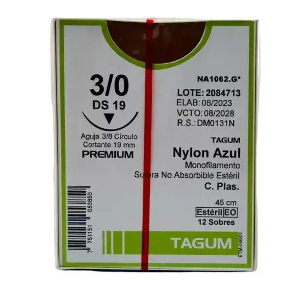 NYTC1920 SUTURA NYLON MONOF AG 3/8CIRC CORT 19MM HEB 45CM CAL2/0 C/12PZAS (SERRAL)