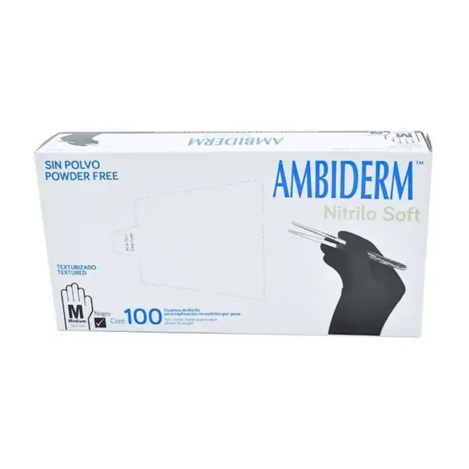 GUANTE NITRILO NEGRO NO EST MED 100PZA (AMBIDERM)(IVA)