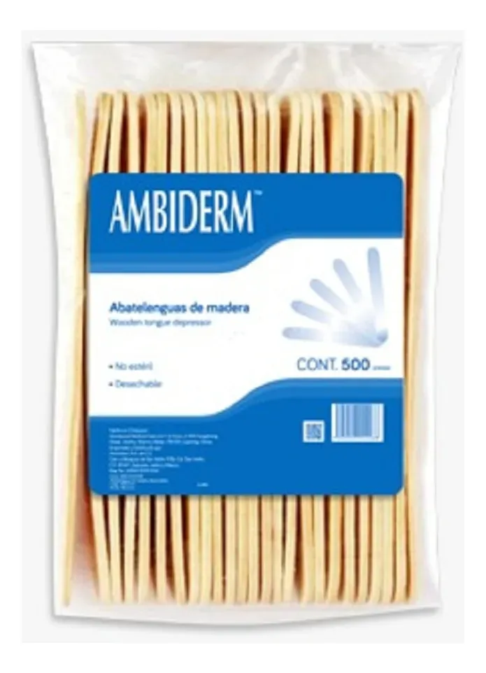 ABATELENGUAS MADERA AMBIDERM C/500 ( 20 PAQ C/25 ) ( IVA )