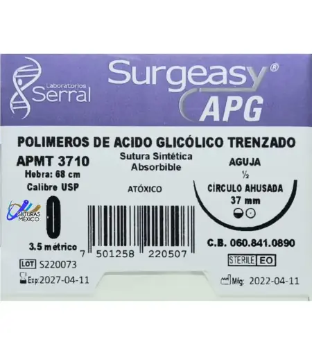 APMT3701 SUTURA ABS POLIM AGLICOL TRENZ AG 1/2 CIR AHU 37MM HEB 7 (IVA)(SERRAL)